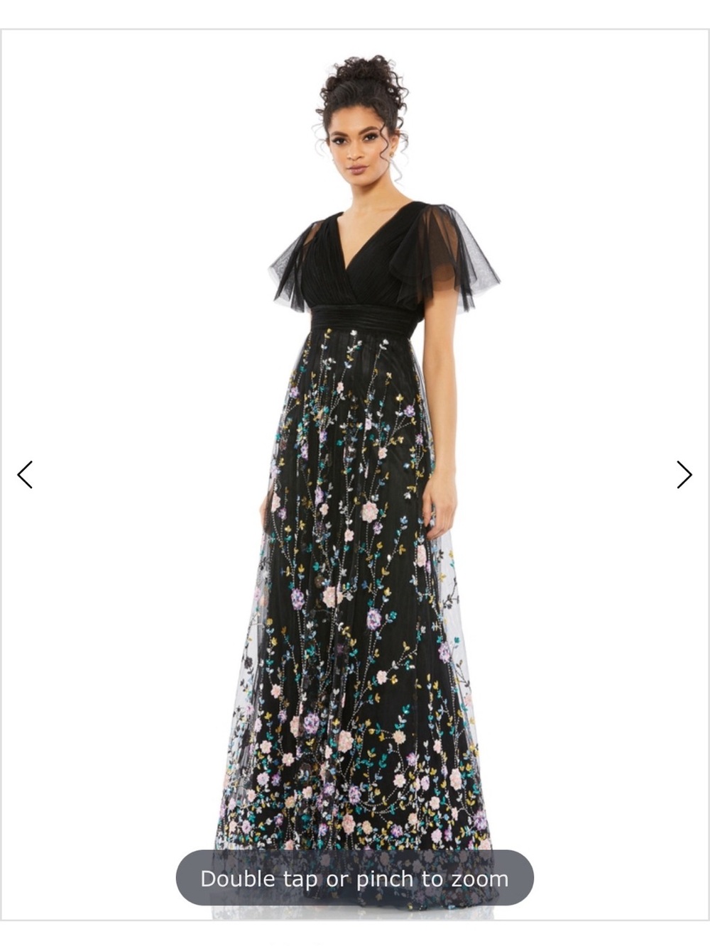 Mac Duggal Black Floral Embroidered Tulle Maxi Dress - Picture 3 of 3
